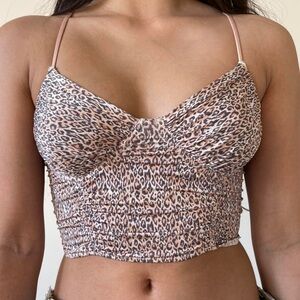 Urban Outfitters Leopard Print Ruched Crop Top